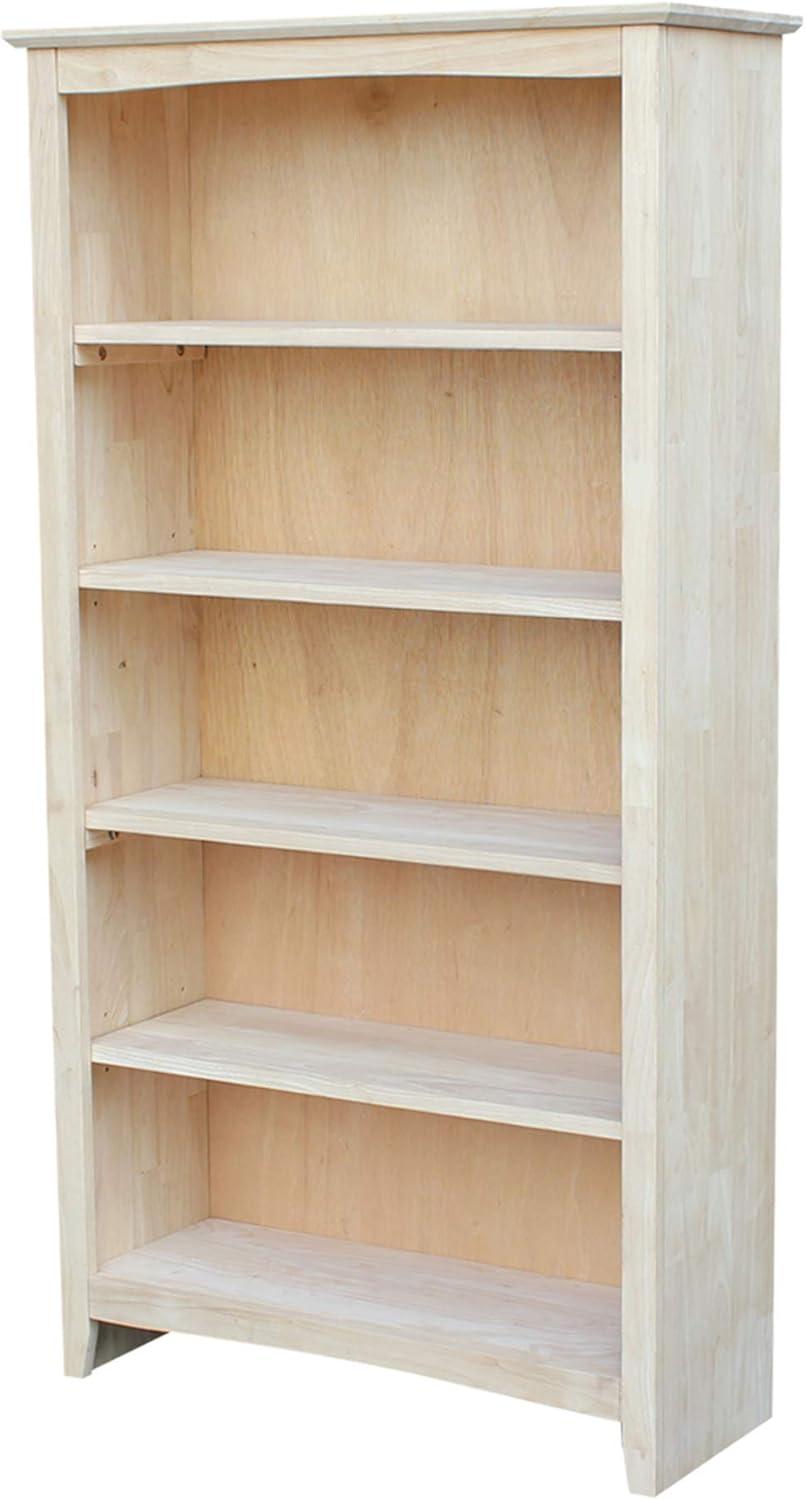 60" Shaker Bookshelf Unfinished - International Concepts: Solid Parawood, 5-Shelf Storage