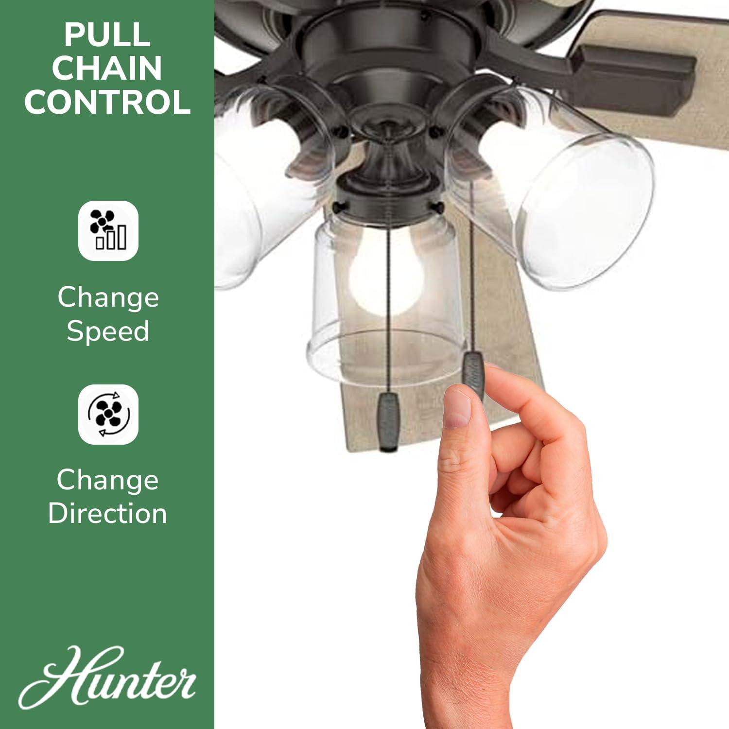 Hunter Fan 52" Crestfield 5 - Blade Modern Farmhouse Indoor Ceiling Fan with Light and Pull Chains