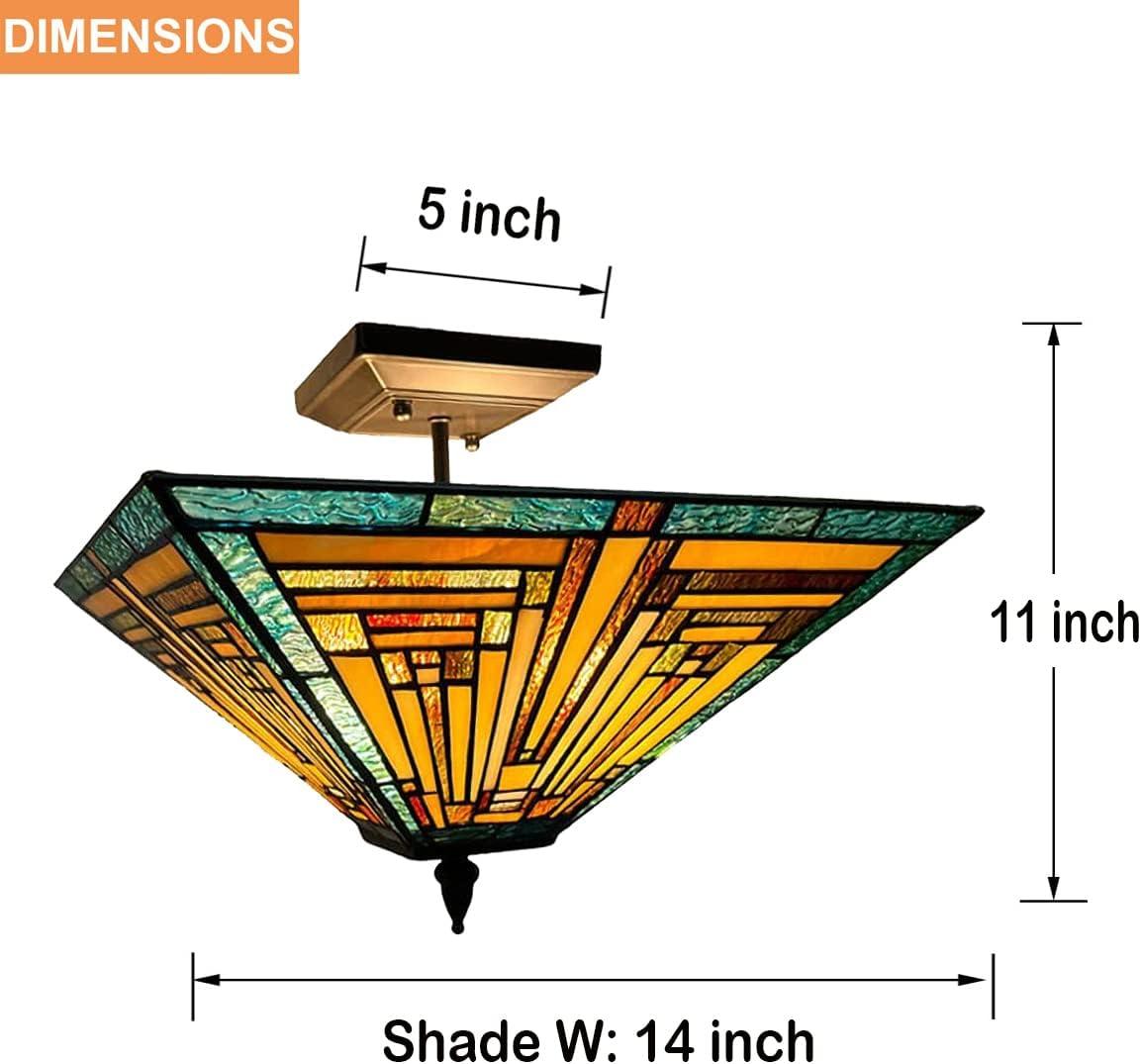 Chloe Lighting Innes Tiffany-Style 2 Light Mission Semi-Flush Ceiling Fixture 14" Shade