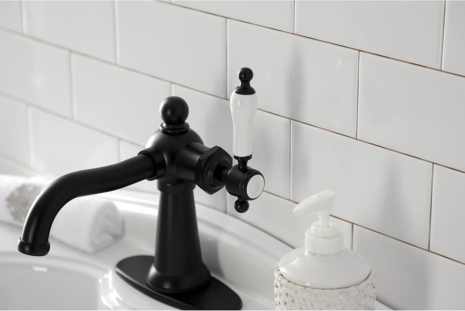 Kingston Brass Ksd15.Kl Nautical 1.2 GPM Deck Mounted Single Hole Bathroom Faucet - Black