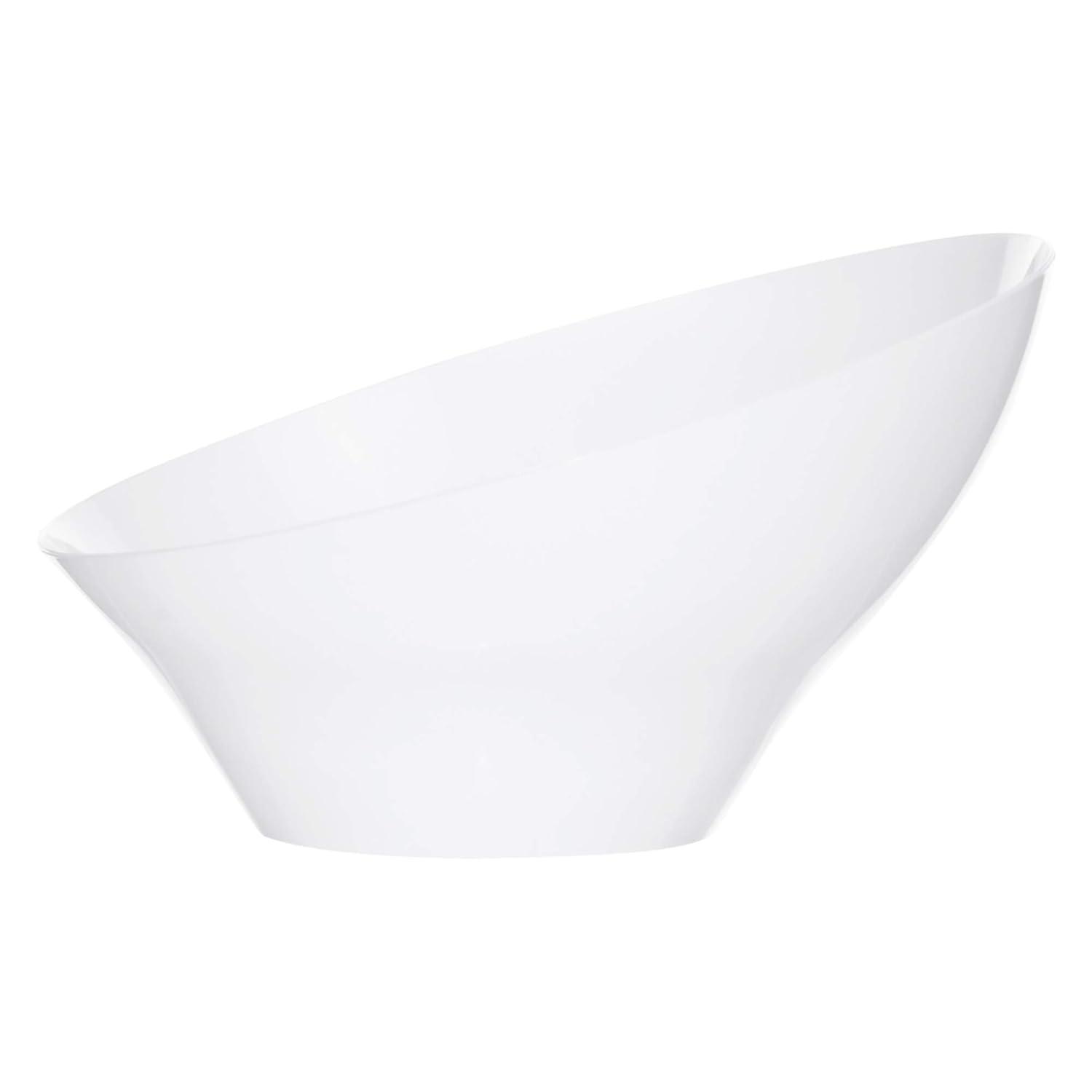 PLASTICPRO Angled Plastic Serving Bowls White Disposable Bowls Party Supplies, Large 4-Pack