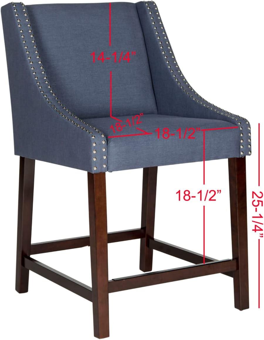 Espresso Wood and Navy Linen 23'' Transitional Counter Stool