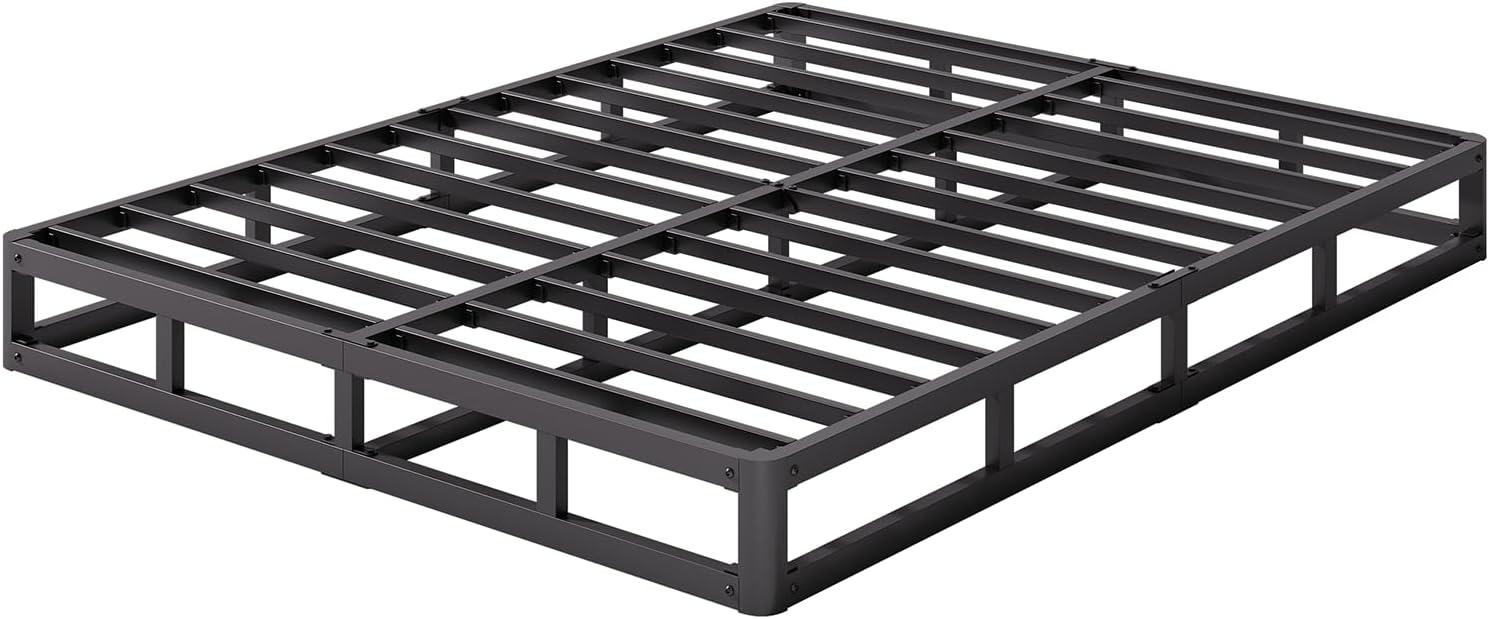 King Size Black Metal Box Spring with Cotton Blend Cover