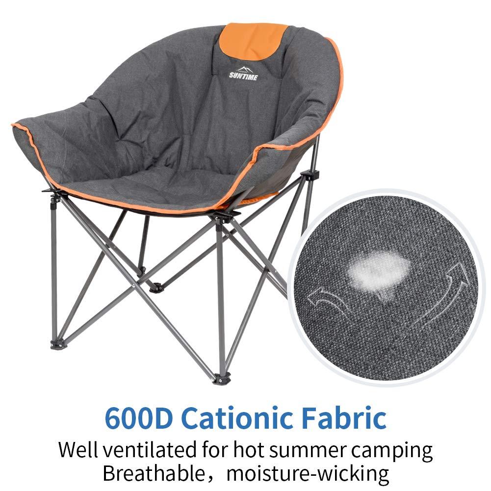 OUTDOOR LIVING SUNTIME Sofa Chair, Oversize Padded Moon Leisure Portable Stable Comfortable Folding Chair for Camping, Hiking, Carry Bag