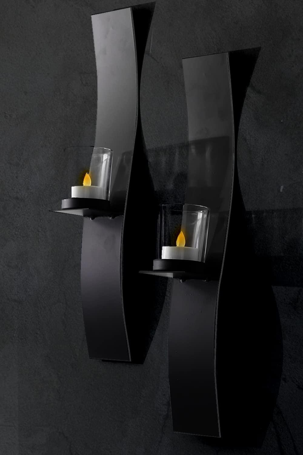 Art Maison Black Wall Sconce Candle Holder, Glass & Metal Wall Decor for Living Room, House Sconce 2"x15", Hanging Candle Sconces Wall Decor Set of 2