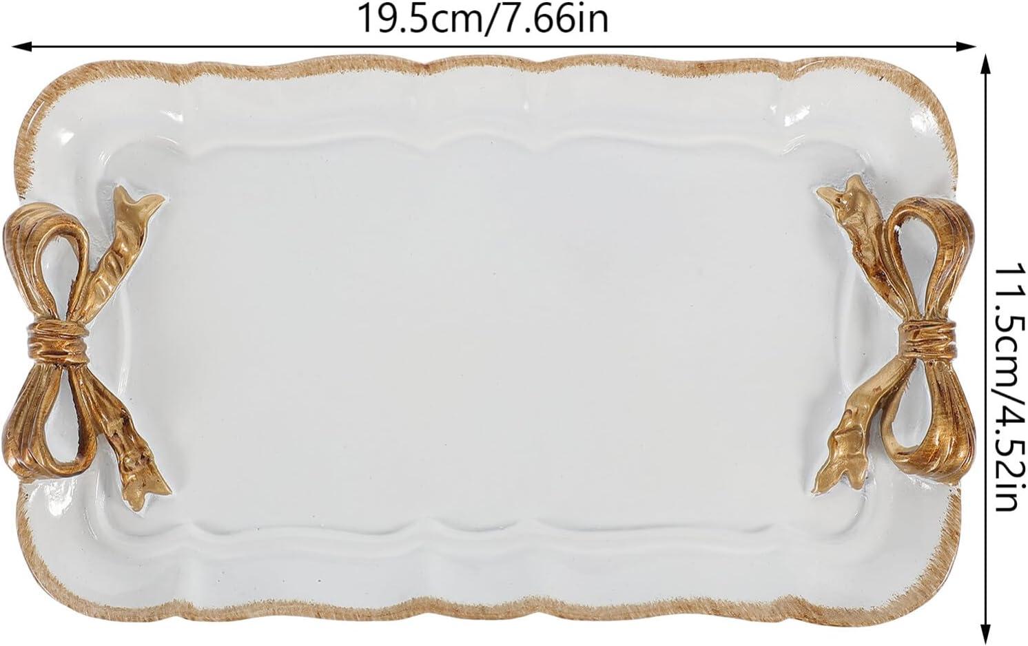 Vintage Decorative Tray Towel Tray Storage Tray Dish Plate Fruit Trays Rings Chain Bracelets Earrings Trays Cosmetics Jewelry Organizer Retro Design Bow-Knot Resin Plate (White)