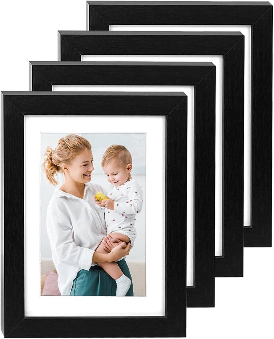 Icona Bay 5x7 Black Picture Frames W/ Mat for 4x6, 5 Pack, Painted Solid One-Piece Wood Composite, Sunrise Tabletop or Wall Mounted Frames