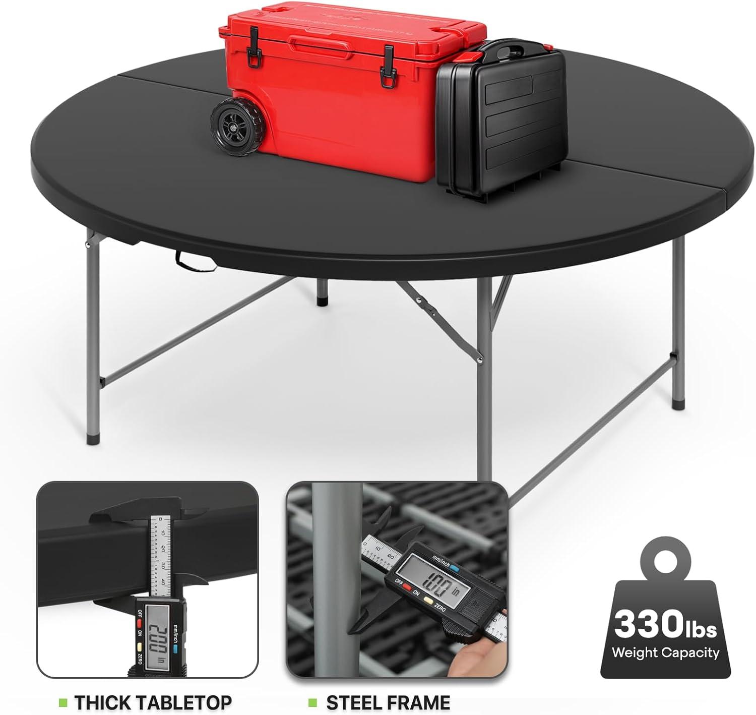 Magshion 5.5Ft Round Folding Table Portable Plastic Table With Handle Foldable Banquet Table For Dining Camping And Picnics