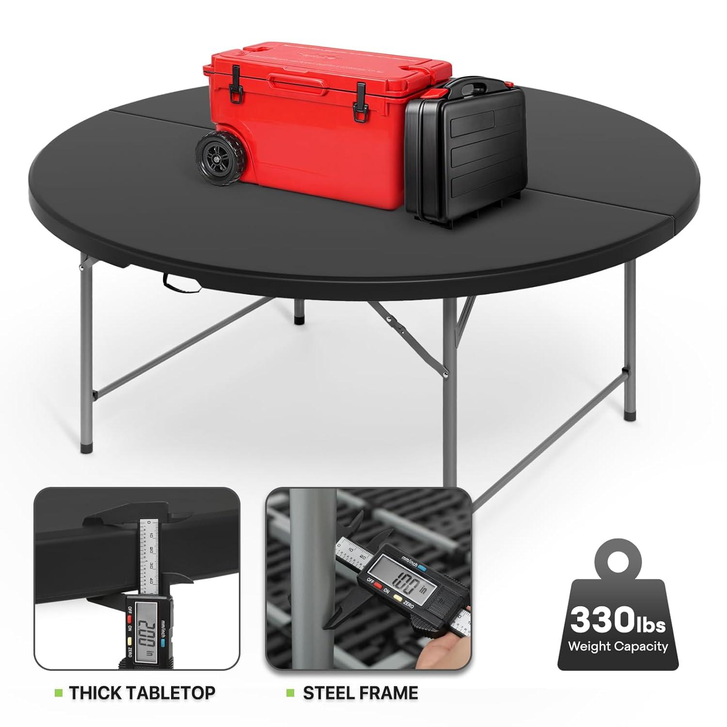 Magshion 5.5Ft Round Folding Table Portable Plastic Table With Handle Foldable Banquet Table For Dining Camping And Picnics