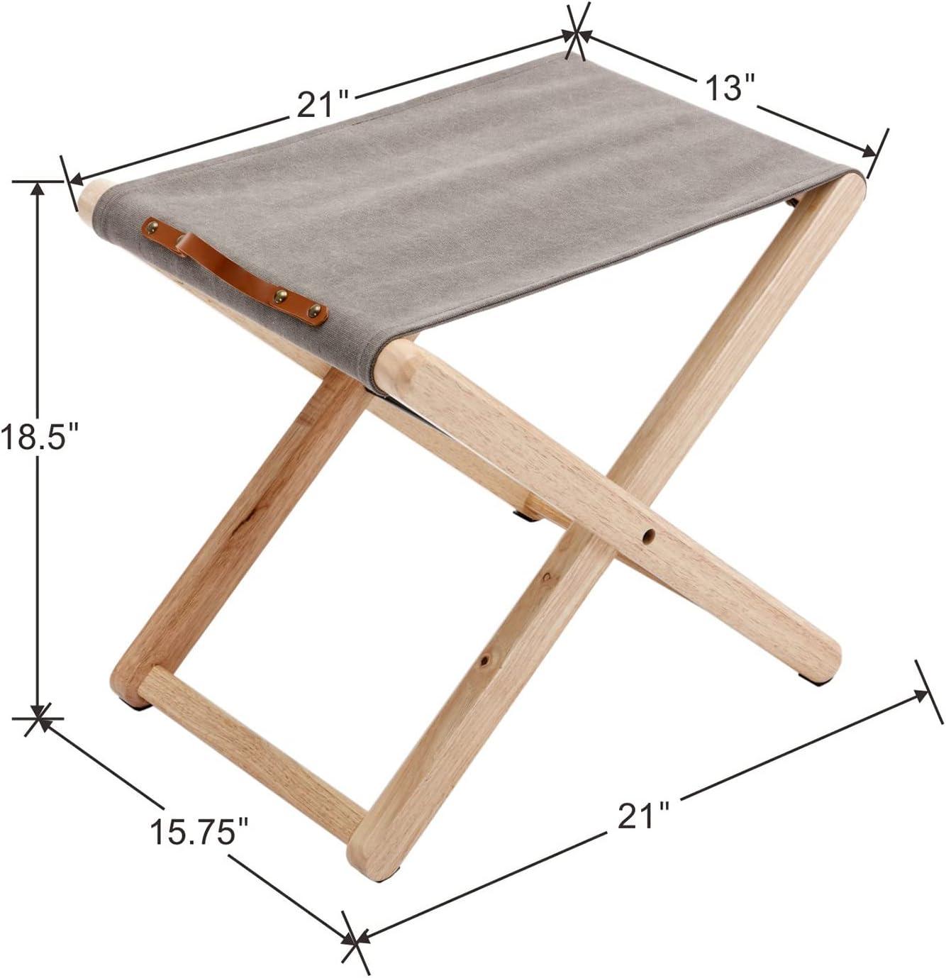 Folding Chairs Patio Stool for Camping Solid Wood Teak and Fabric (Set of 2)