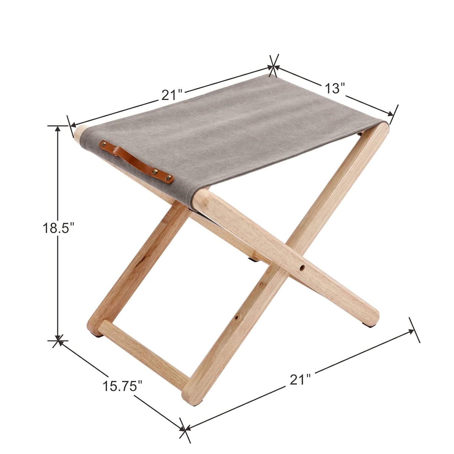 Folding Chairs Patio Stool for Camping Solid Wood Teak and Fabric (Set of 2)