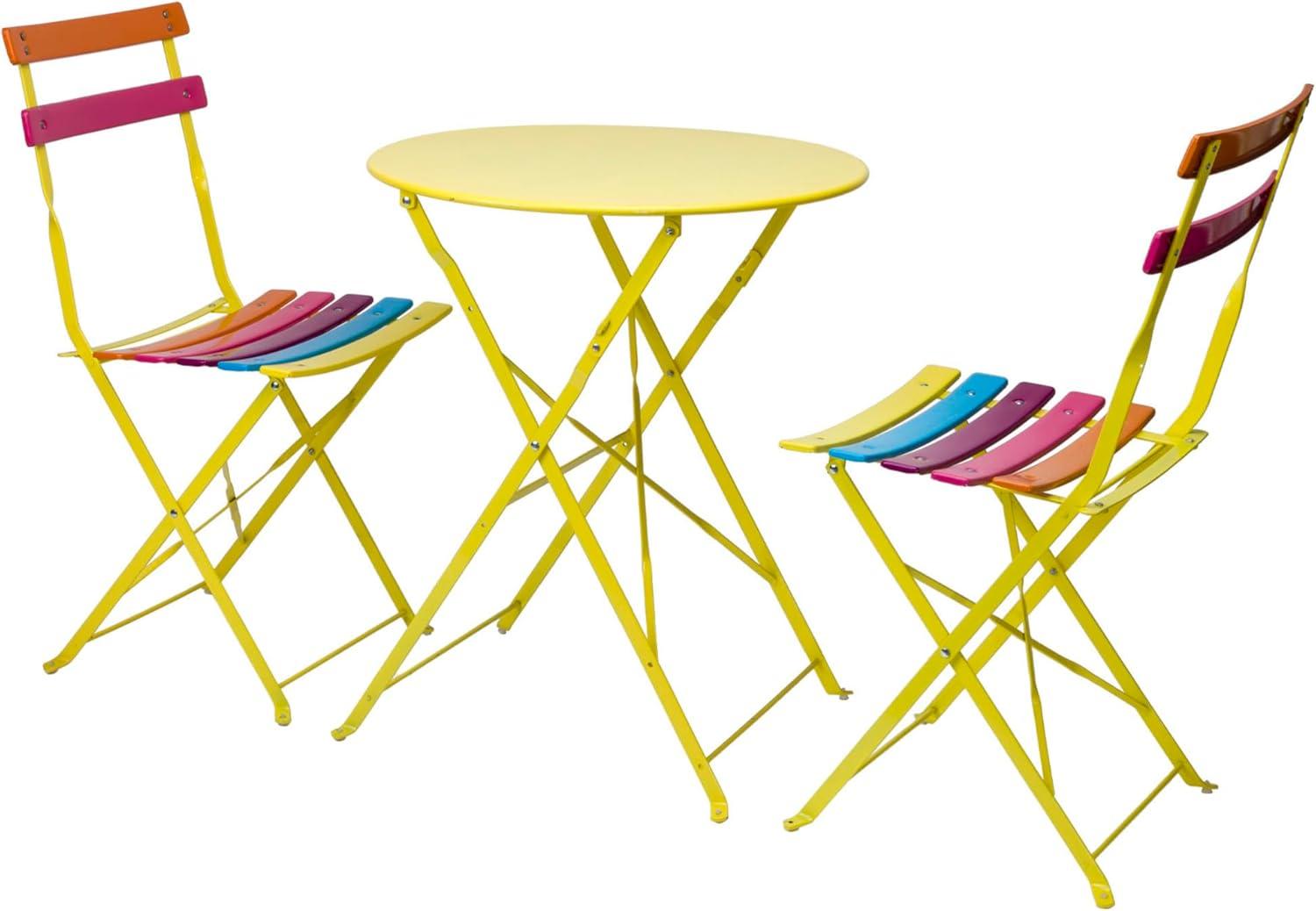 Steel Foldable Bistro Set Vibrant Rainbow - Alpine Corporation: Weather-Resistant, No Assembly, 2-Person Seating