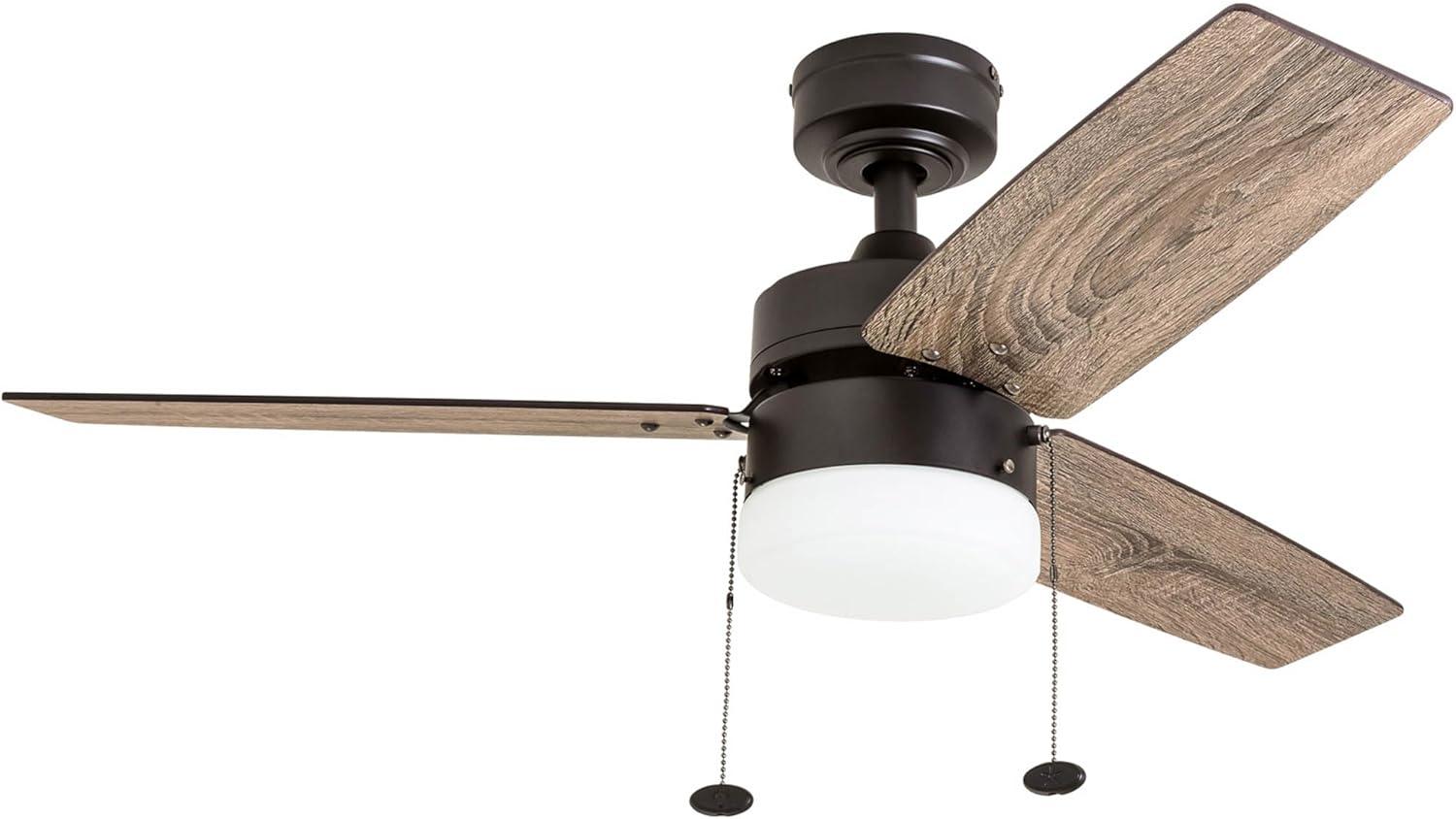 Prominence Home Reston 42" Bronze Modern Small Room Ceiling Fan with 3 Blades, LED Light Kit, Pull Chains & Reverse Airflow