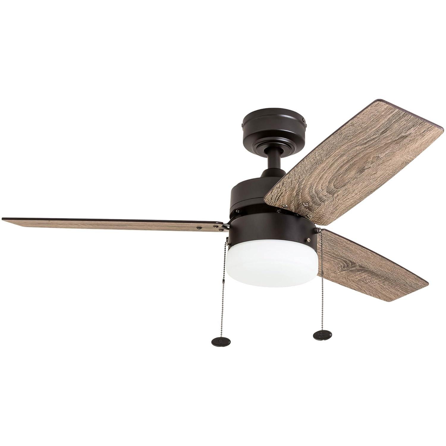 Prominence Home Reston 42" Bronze Modern Small Room Ceiling Fan with 3 Blades, LED Light Kit, Pull Chains & Reverse Airflow