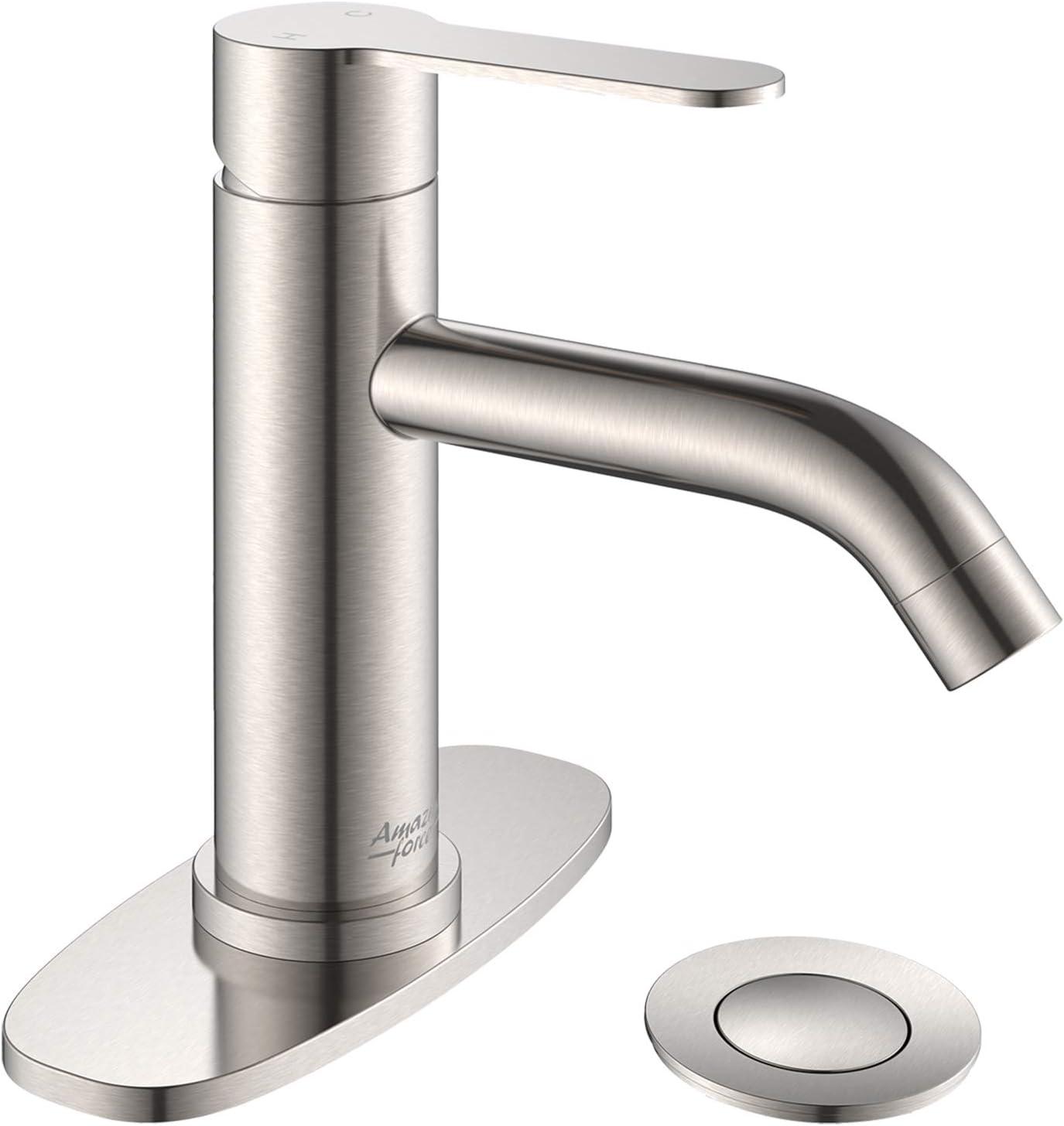 Brushed Nickel Single Handle Bathroom Faucet with Pop Up Drain