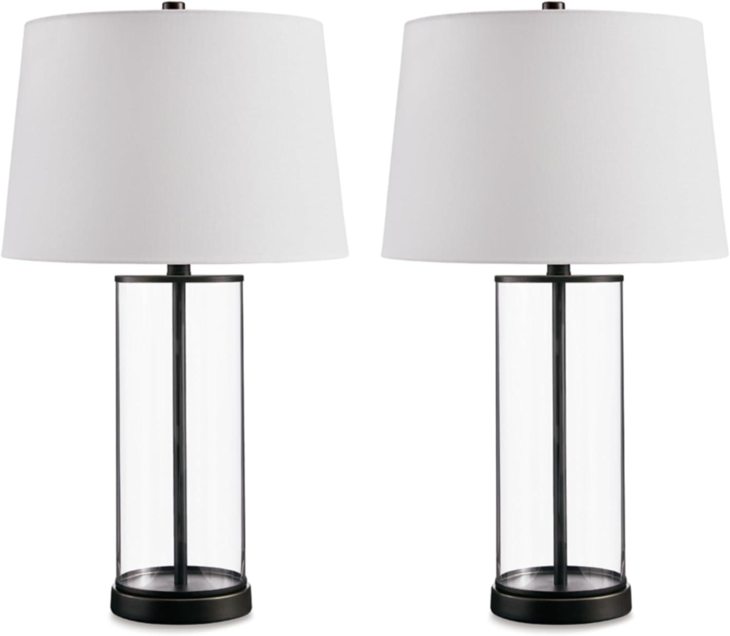 Signature Design by Ashley Wilmburgh Casual 25.75" Glass Table Lamp with USB-C Charging Port, Set of 2, Clear & Bronze Finish