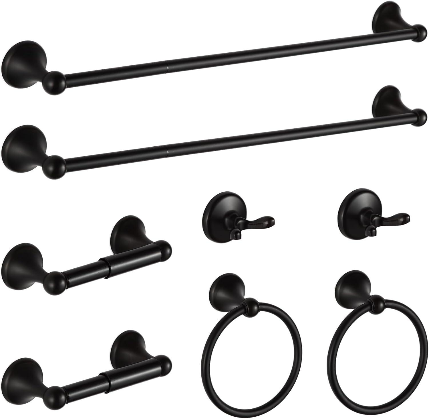 Oil-Rubbed Bronze 8-Piece Bathroom Hardware Set with Adjustable Towel Bars