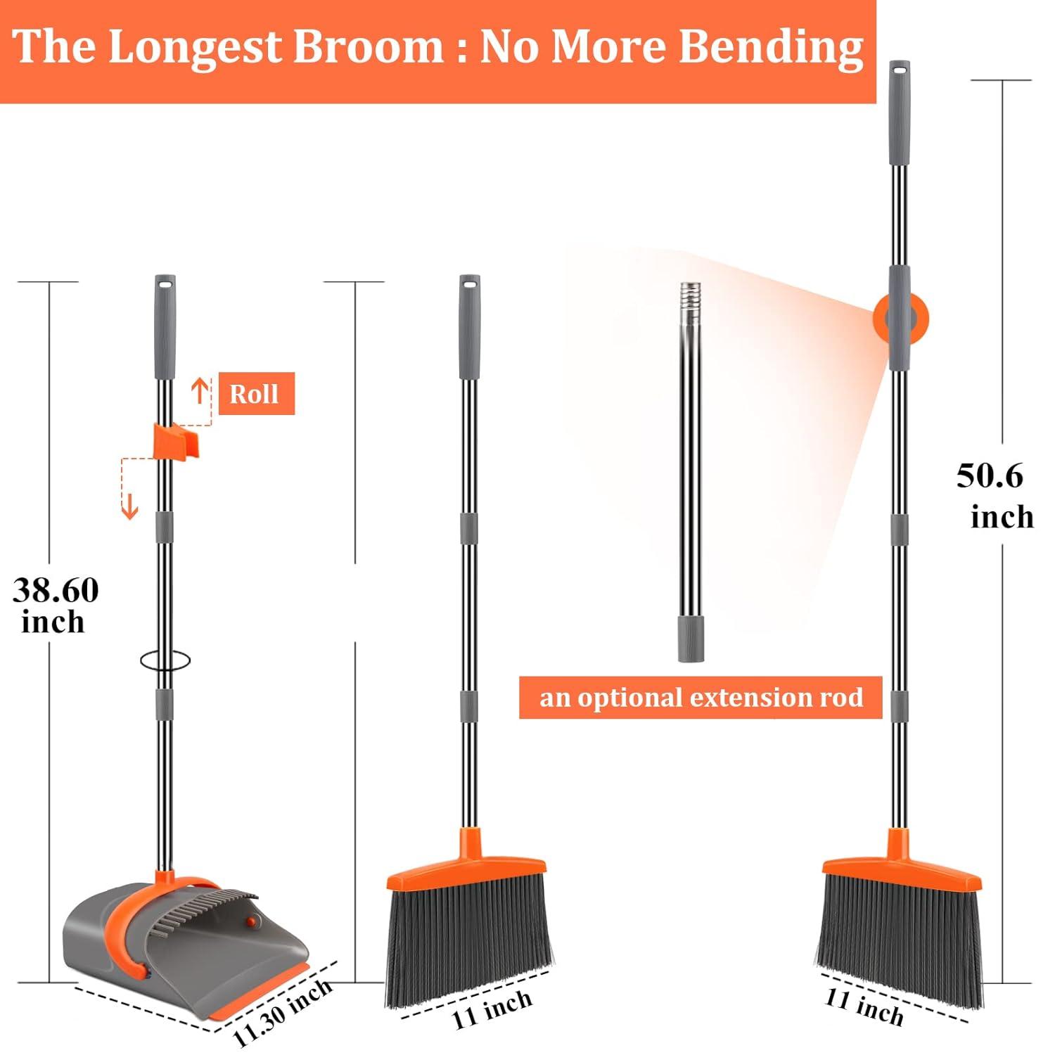 Heavy-Duty Broom and Dustpan Set for Outdoor Broom and Dust pan for Home Commercial Cleaning Supplies Angle Broom with Long Handle Perfect for Courtyard Garage Lobby Mall Market Street, B6