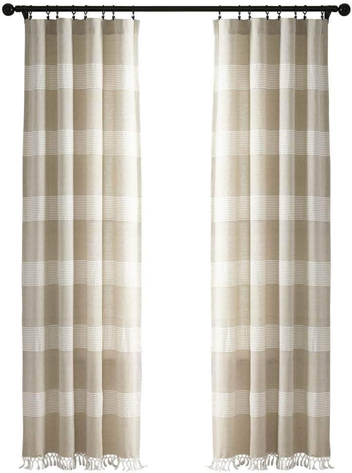 Taupe Cotton Light-Filtering Rod Pocket Panel Curtains with Tassels