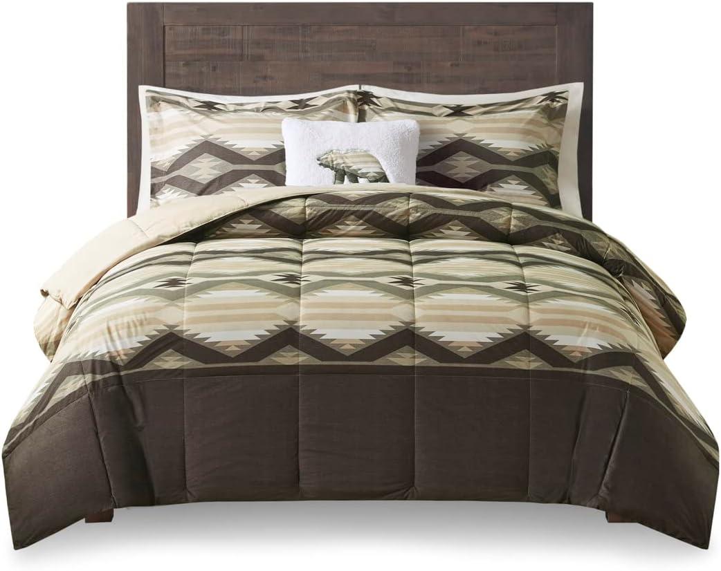 Woolrich Full/Queen Down Alternative Comforter Set with Decor Pillow 4-Piece Ultra Soft Southwestern Bedding Set, Brown Southwestern print