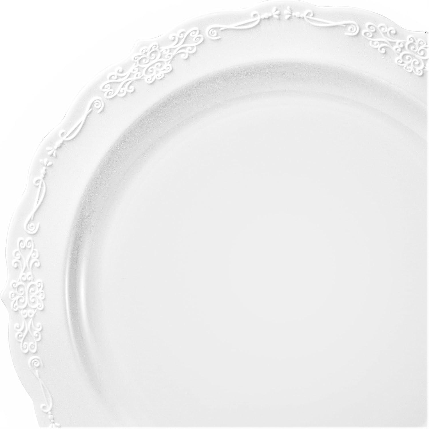 " OCCASIONS " 320 Piece set (40 Guests)-Vintage Wedding Party Disposable Plastic Plates & cutlery -40 x 10'' + 40 x 7.5'' + Silverware + 12oz Cups + Napkins (Verona White)