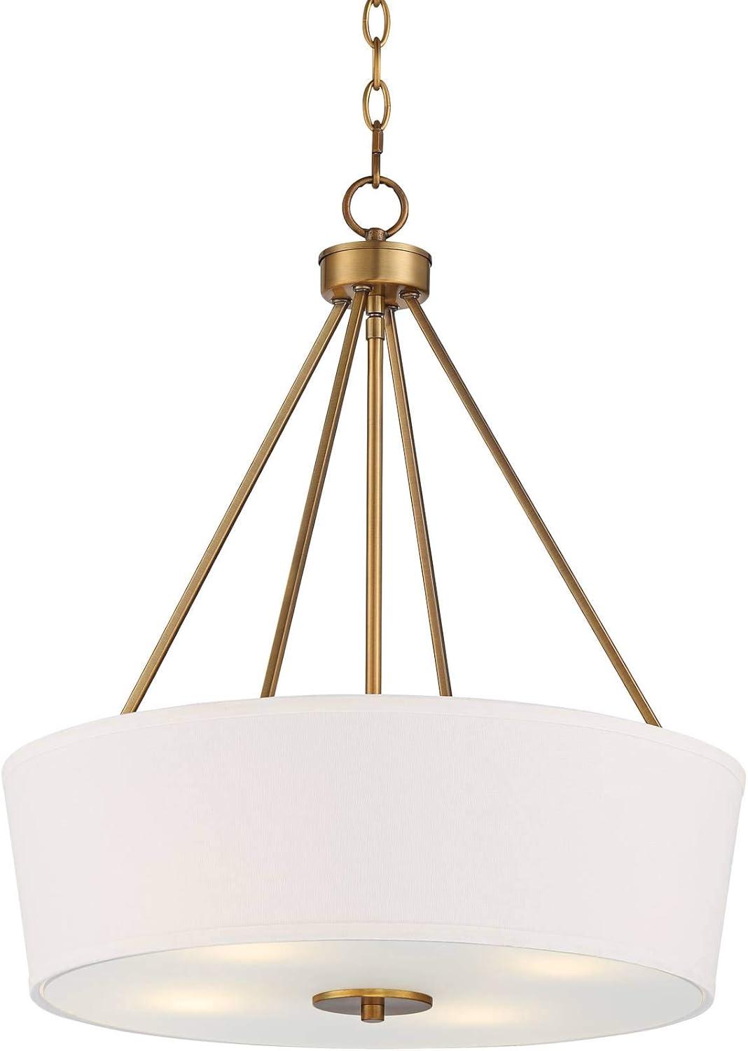 Possini Euro Design Saffira Warm Gold Pendant Chandelier 20" Wide Modern Off White Linen Drum Shade 4-Light Fixture for Dining Room Foyer Kitchen Home