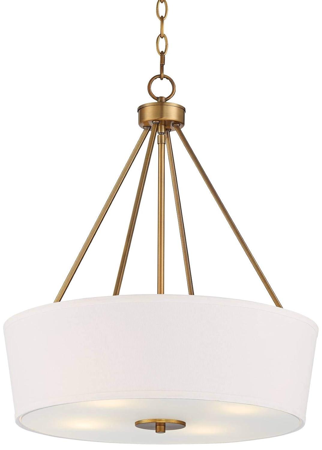 Possini Euro Design Saffira Warm Gold Pendant Chandelier 20" Wide Modern Off White Linen Drum Shade 4-Light Fixture for Dining Room Foyer Kitchen Home
