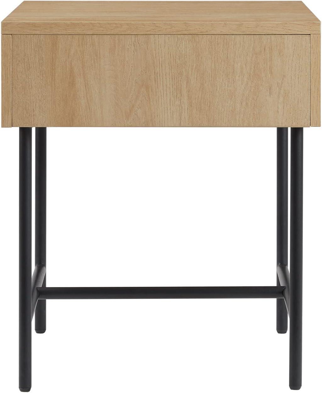 Saracina Home Modern Fluted 1 Drawer Side Table Coastal Oak/Black