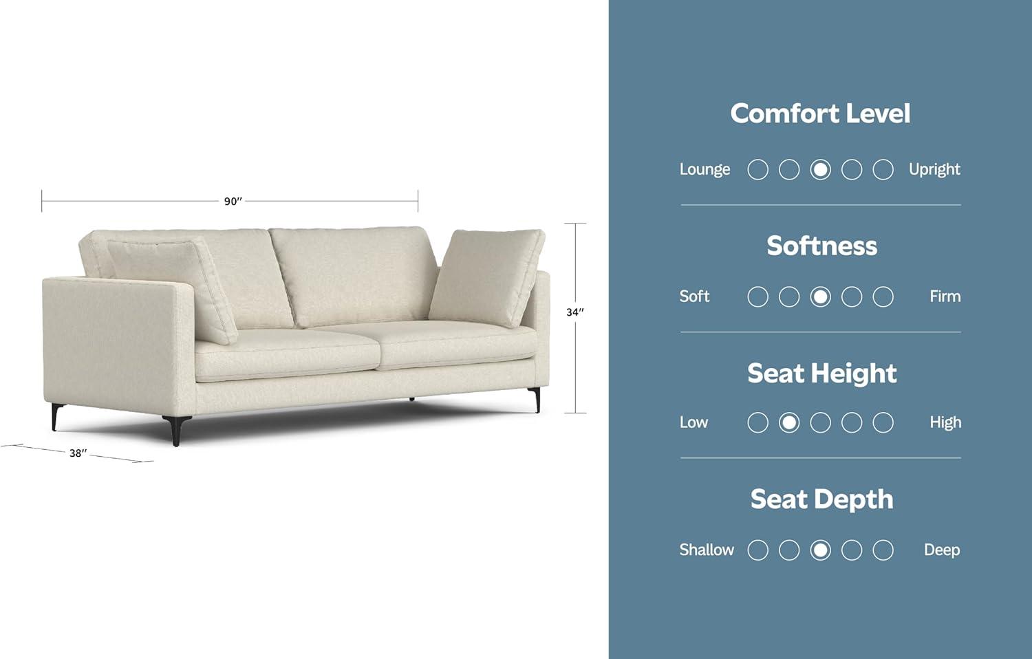 Simpli Home Ava 90-inch Mid Century Sofa, Large Performance Fabric Couch for Living Room, Water-Repellent, Stain-Resistant, Reversible Cushions