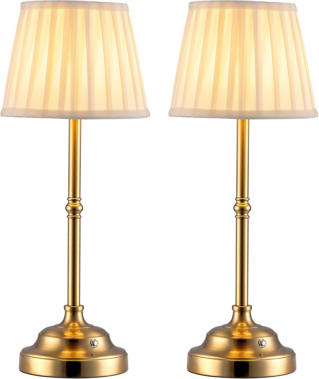 KDG Cordless LED Table Lamp Set of 2, Portables Fabric Shade Desk Lamps, 4000mAh Rechargeable Battery Powered Lighting, Dimmable Light for Dining Room, Bedroom, Bedside, Night Light, Balcony (Bronze)