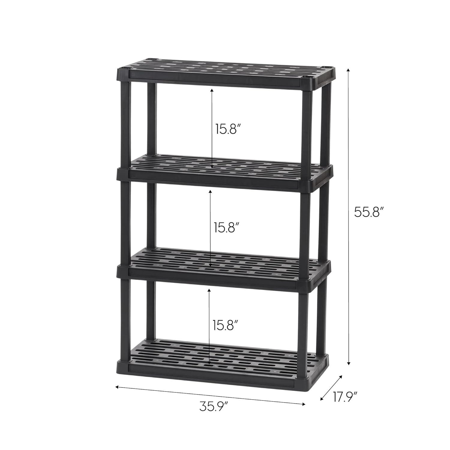 IRIS USA 4-Tier Shelving Unit, 56" Fixed Height, Large Storage Organizer for Home, Garage, Basement, Shed and Laundry Room, Black