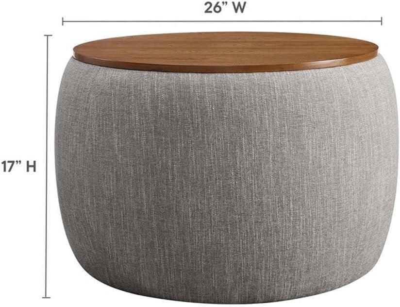 Heathered Gray Round Storage Ottoman with Wood Tray Lid