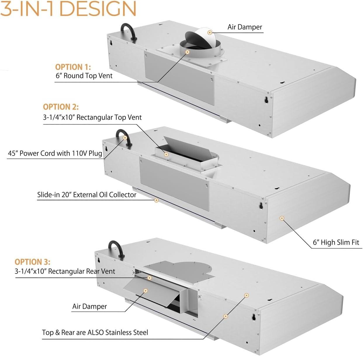 36-Inch Stainless Steel Convertible Under Cabinet Range Hood