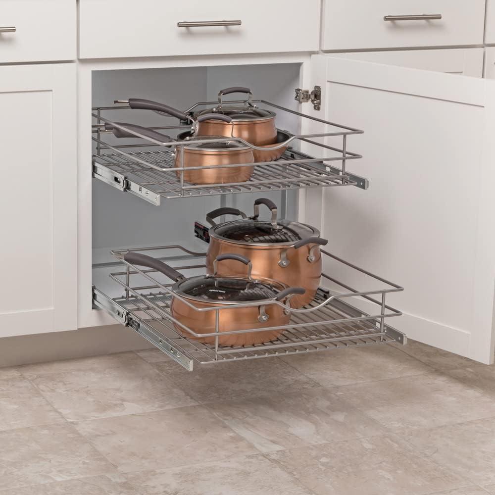 Frosted Nickel 2-Tier Pull-Out Cabinet Organizer