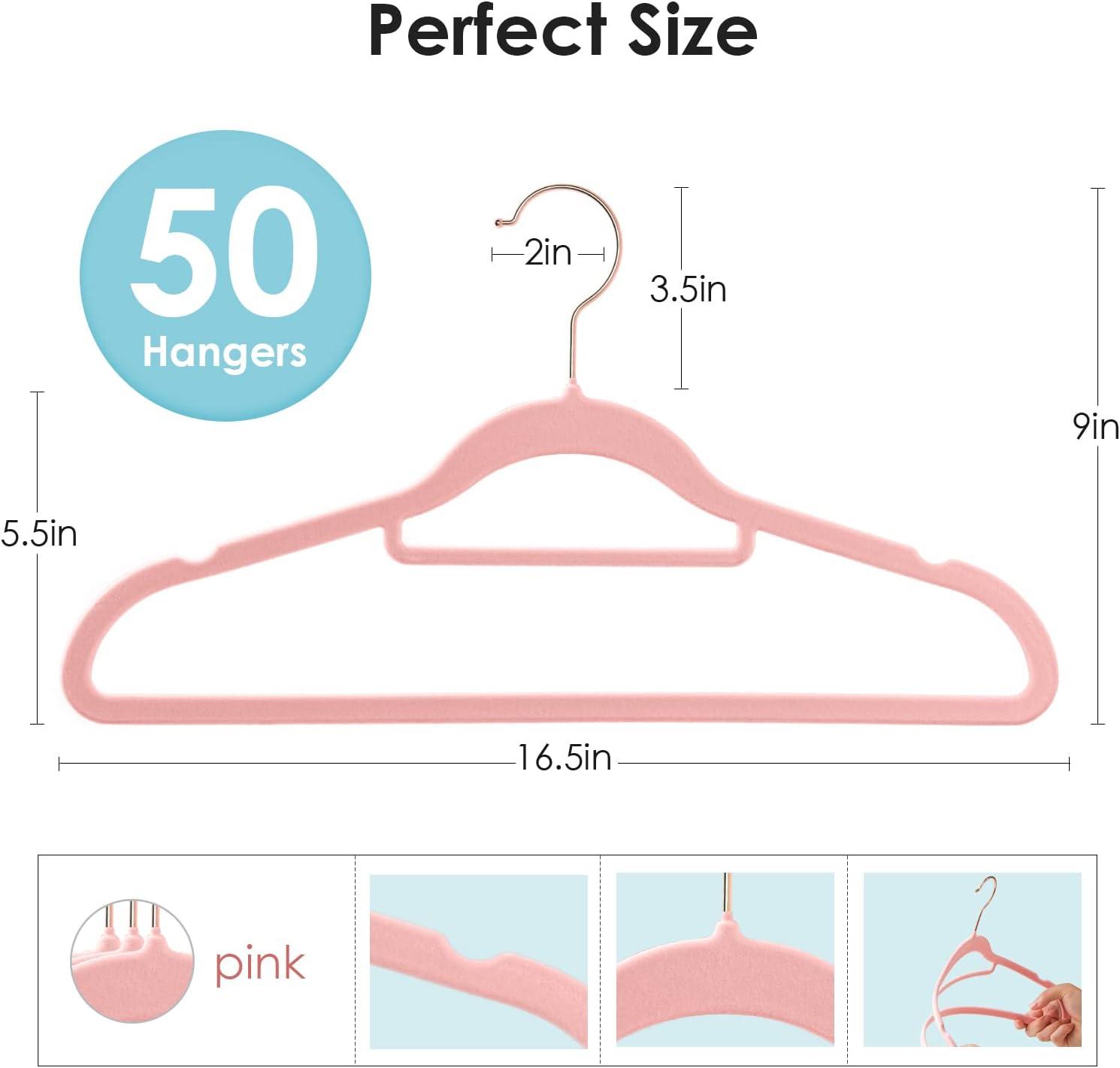 Hangers (50 Pack) Heavy Duty - Non Slip Felt Hangers - Blush Pink - Rose Gold 360 Degree Swivel Hooks,Space Saving Clothes Hangers,Durable Strong Hangers for Suits,Coats,Dress