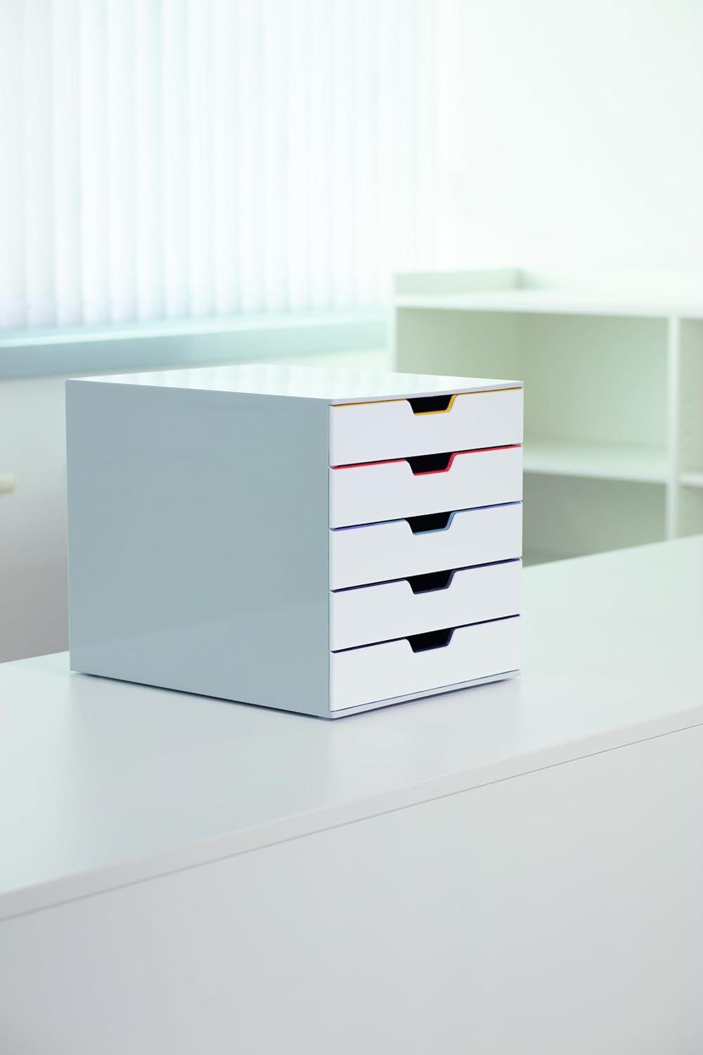 Durable Varicolor Mix 5 Drawer Desktop Storage Box, White/multicolor - 5 Drawer(s) - 11" Height X 11.5" Width X 14" Depth - Desktop - White, Multicolor - Plastic - 1 / Each