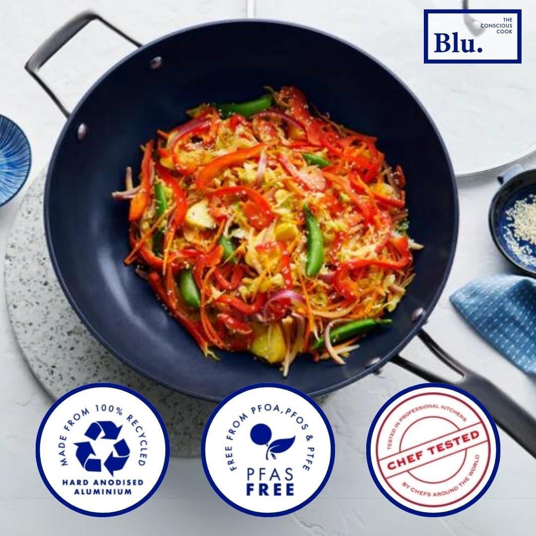Blu. Cookware 12.6” Wok with Lid, Durable Non-Stick Stir Fry Pan