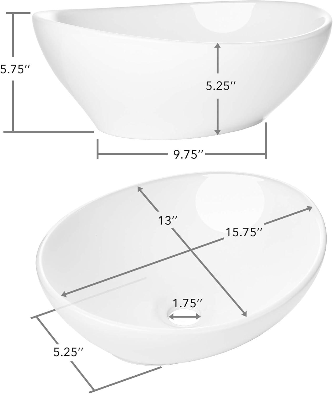 Miligore 16'' White Ceramic Oval Bathroom Sink