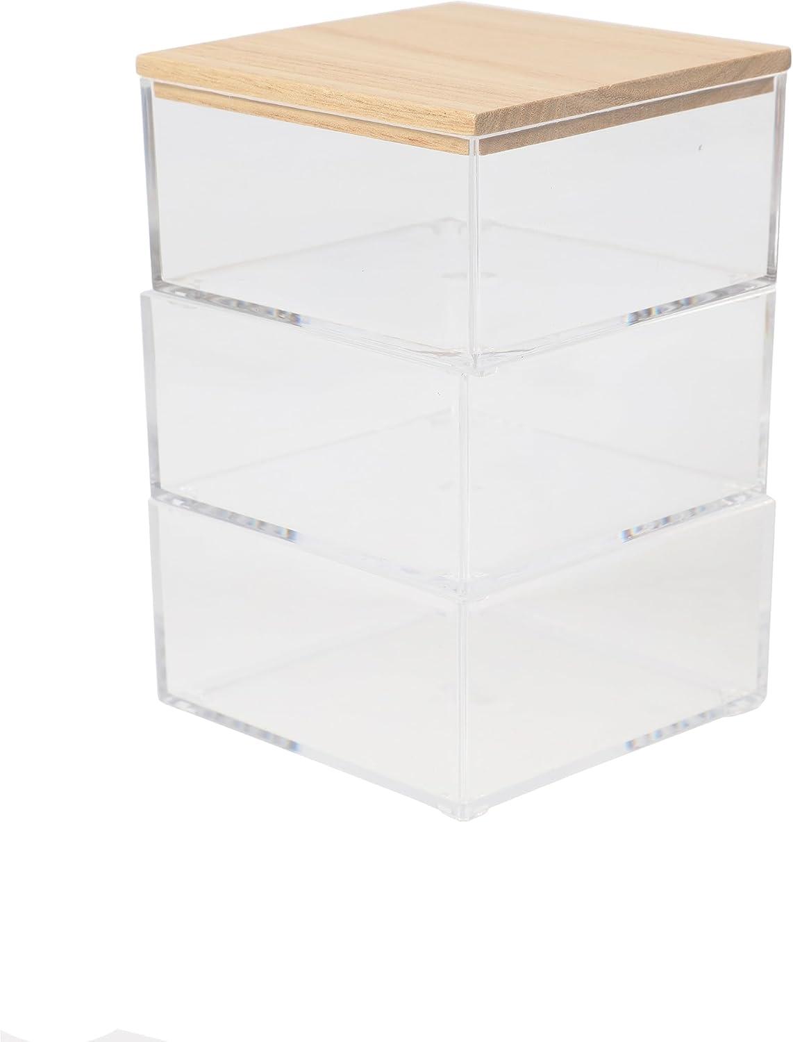 Thomas Martha Stewart Clear Plastic Storage Organizer Bin Set with Wooden Lid