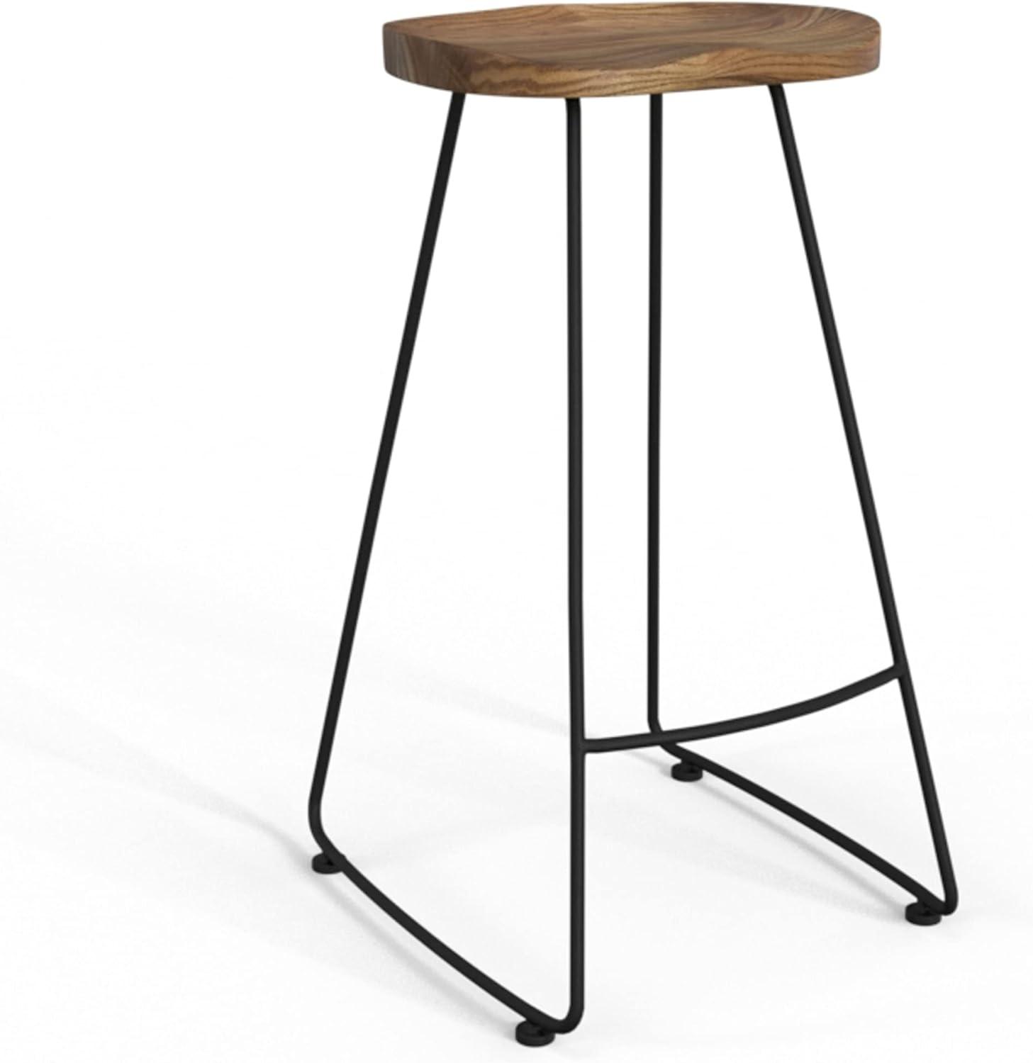 Rustic Black Elm Wood 30" Saddle Bar Stool, Set of 2