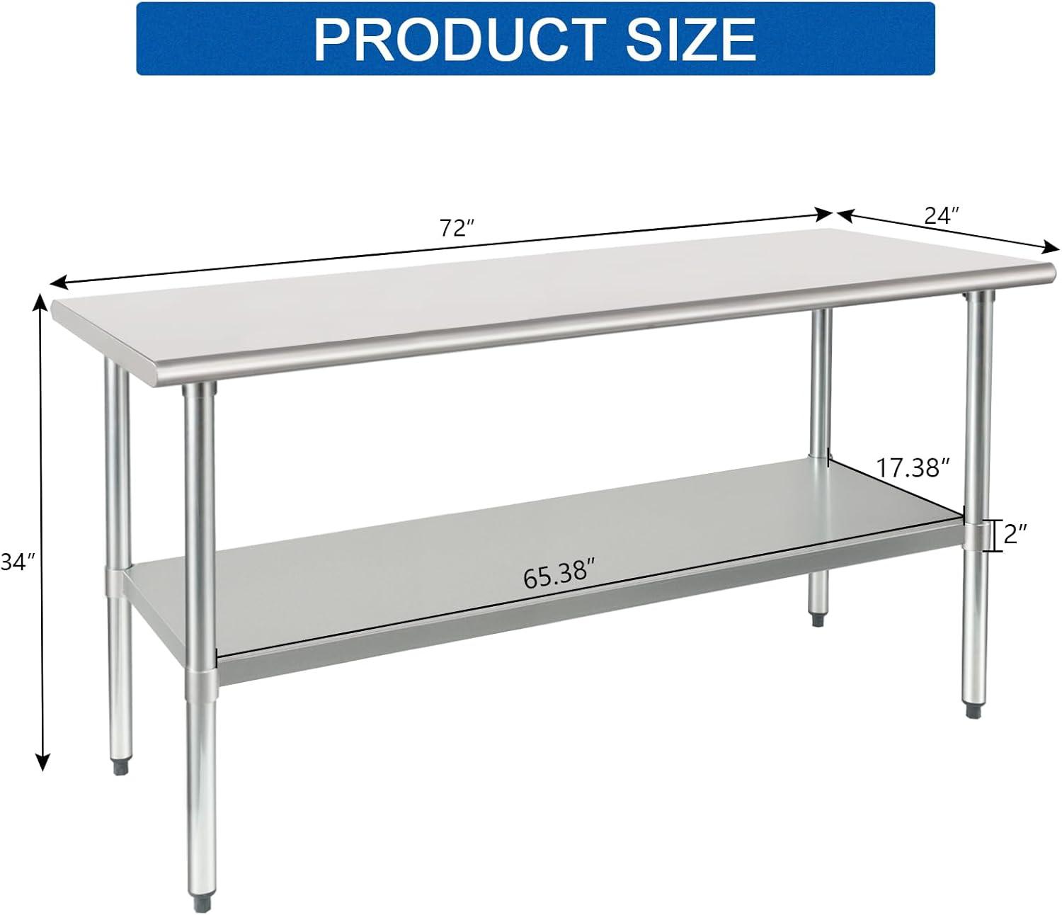 Stainless Steel Work Table with Undershelf. Metal Prep Table. NSF - Certified