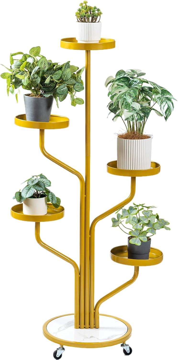 5 Tier Indoor Plant Stand Wrought Iron Plant Stand, Tall Metal Plant Stand With Wheels