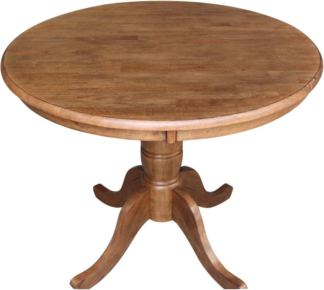 International Concepts 29.1" Dining Tables Round Top Carson Pedestal Distressed Oak: Hardwood, Seats 4, Non-Extension