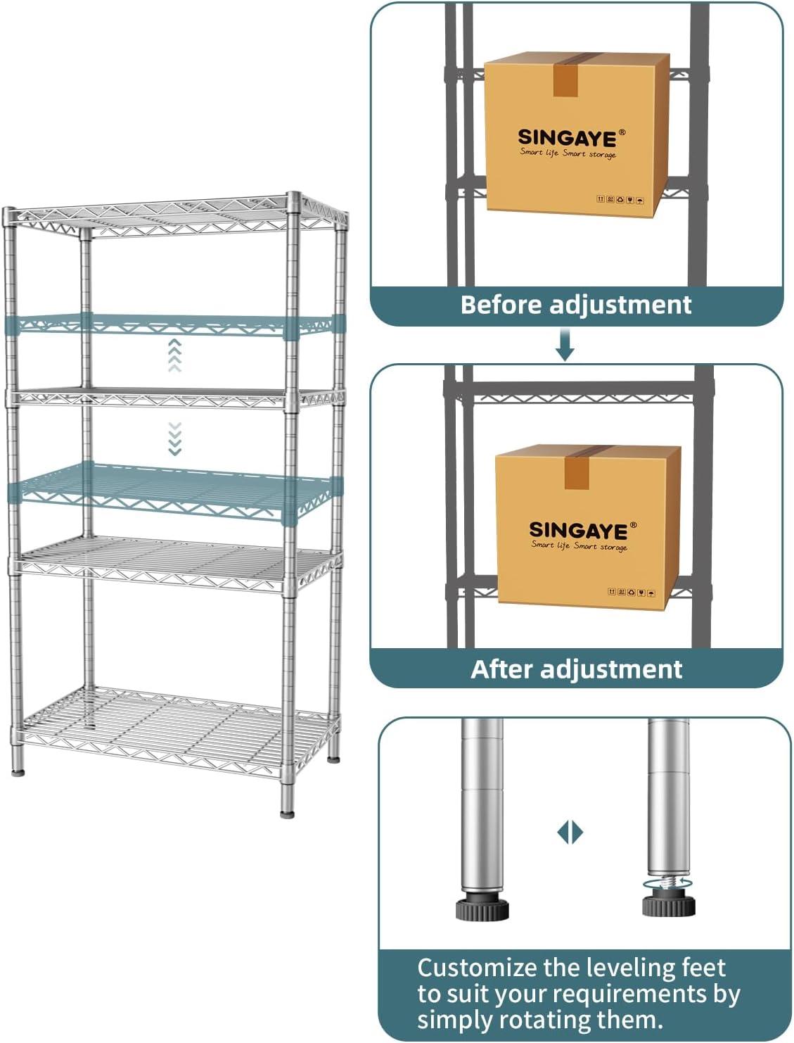 Silver Adjustable 4-Tier Wire Shelving Unit for Kitchen and Office