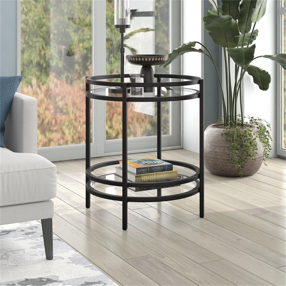 Evelyn&Zoe Robillard 20" Wide Round Side Table, Blackened Bronze