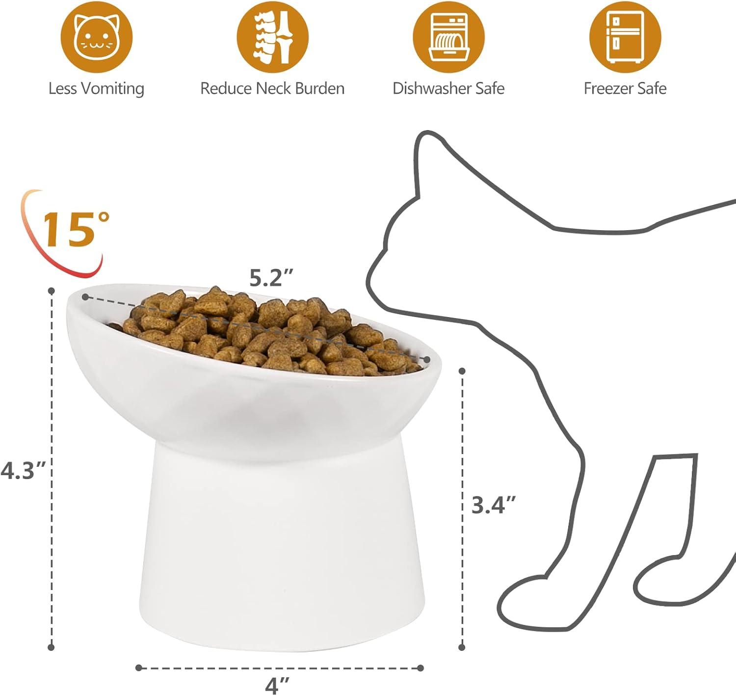 White Ceramic Elevated Cat Food and Water Bowl Set