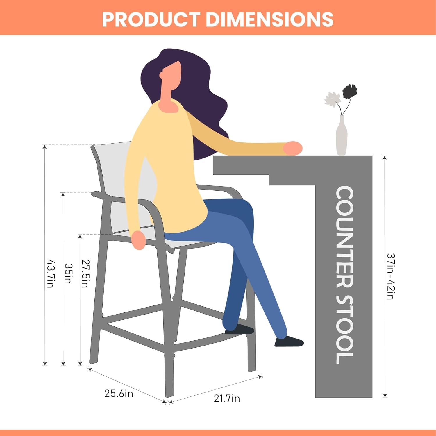 Pellebant Set of 2 Outdoor Counter Height Bar Stools  Aluminum Patio Bar Chairs,Espresso