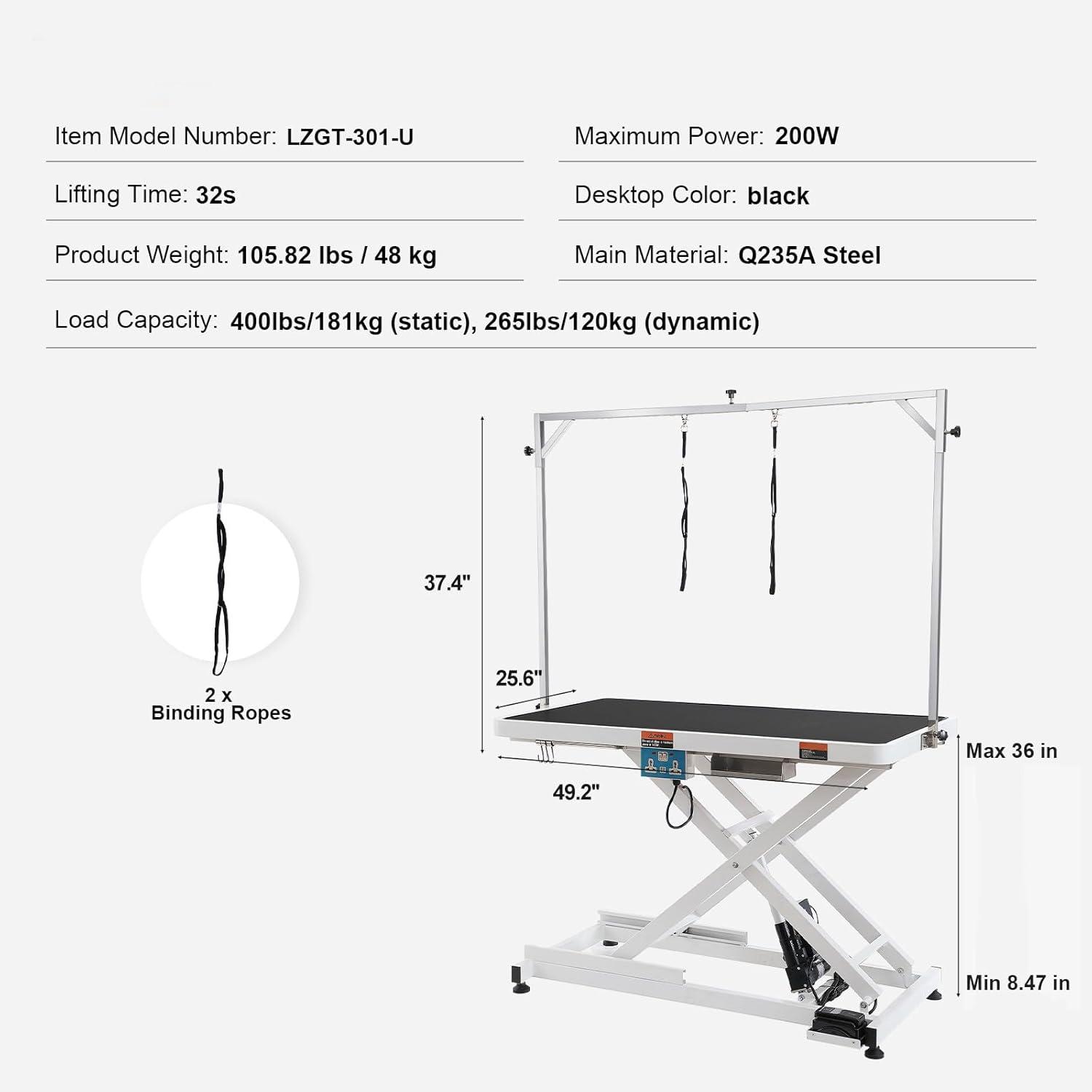 VEVOR 41'' H x 49.2'' W x 25.6'' D Metal Adjustable Electric Grooming Table