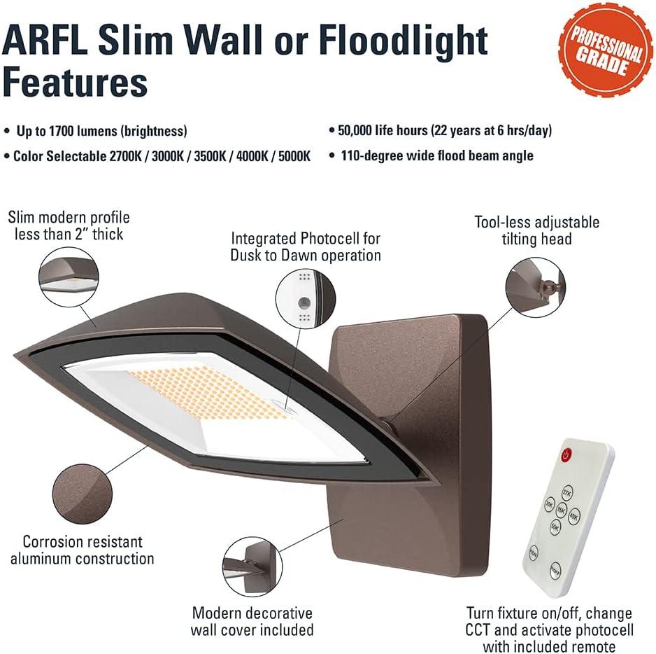 Bronze LED Wall-Mounted Dusk-to-Dawn Security Floodlight