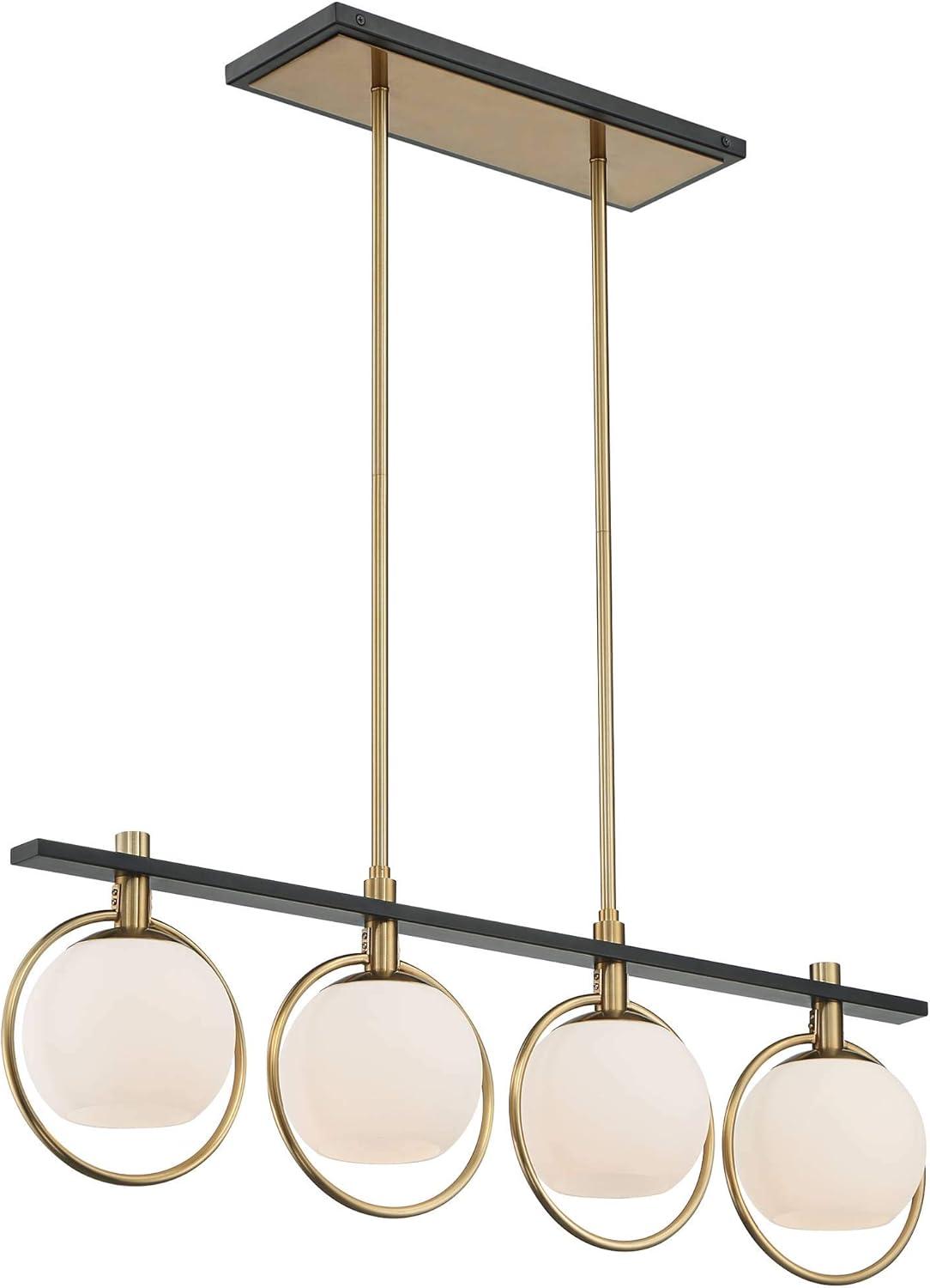 Carlyn 36" Brass and Black Glass LED Island Pendant Light